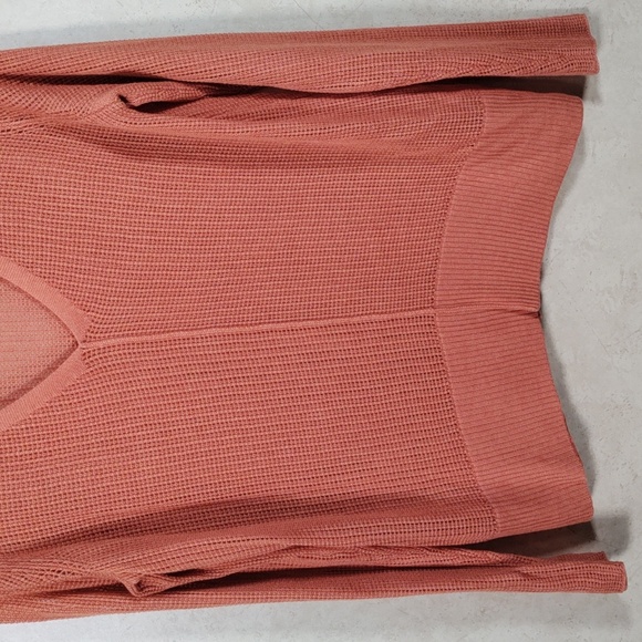 01W02 Eileen Fisher rust wool blend open weave v-neck sweater M - Picture 3 of 9